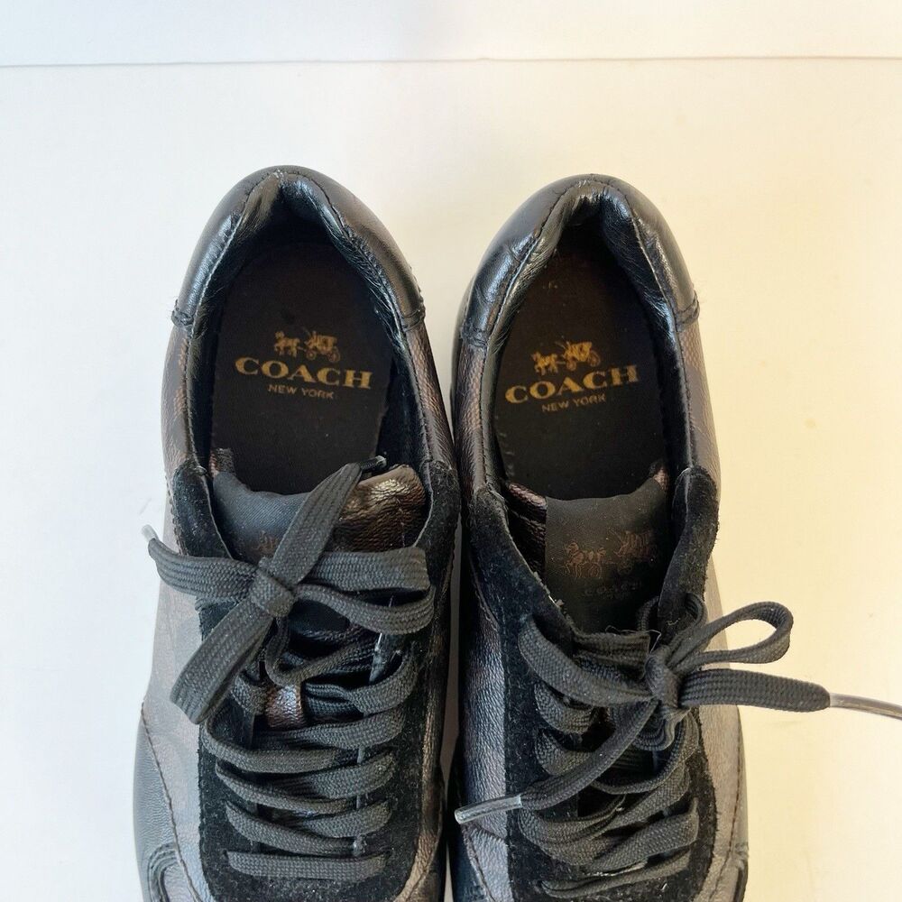 Coach Women’s Rebecca Monogram Leather Sneakers Brown Black Low Profile Size 5 B - Picture 9 of 10